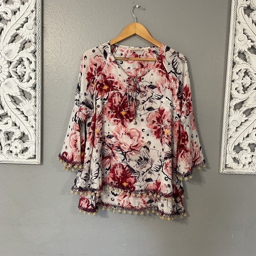 Soft Surroundings Womens Sz Small Floral Print Boho Blouse 3/4 Sleeve